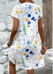 White dresses,Floral dresses,Plants dresses,Vacation dresses,Vacation dresses,ROTITA Lightweight Floral Print White A Line V Neck Dress