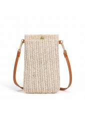 Weave Detail Beige Magnetic Crossbody Bag