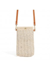 Beige accessories,Plain Color accessories,Weave Detail Beige Magnetic Crossbody Bag