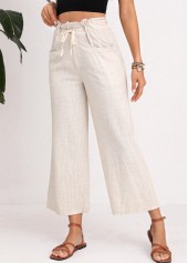 Light Camel bottoms,Plain Color bottoms,Button Light Camel Drawastring High Waisted Pants