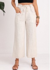 Light Camel bottoms,Plain Color bottoms,Button Light Camel Drawastring High Waisted Pants