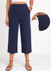 pantalon taille haute boutonné marine taille élastique