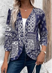 Navy tops,Floral tops,Geometric tops,Tribal tops,Paisley tops,ROTITA Tribal Print Navy 3/4 Sleeve Light Cardigan