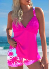 ensemble de tankini à imprimé de plantes tropicales rose vif smocké rotita