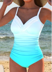 Cyan swimwear,Ombre swimwear,ROTITA Surplice Cyan Ombre One Piece Swimwear