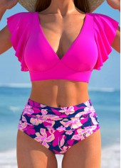 ROTITA Ruffle Hot Pink Floral Print Bikini Set