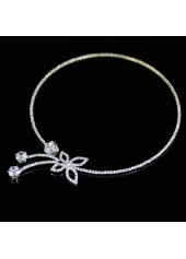 Silvery White jewelry,Butterfly Rhinestone Silvery White Alloy Necklace