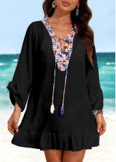 Black swimwear,Contrast Color swimwear,Lace Up Patchwork Black Cover Up