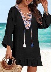 Black swimwear,Contrast Color swimwear,Lace Up Patchwork Black Cover Up