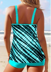 Cyan swimwear,Tie Dye swimwear,ROTITA Patchwork Cyan Tie Dye Print Tankini Set