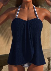 ensemble tankini à rayures bleu marine à ourlet croisé rotita