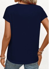 Navy tops,Tribal tops,Patchwork Tribal Print Navy V Neck T Shirt