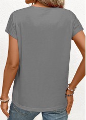 Dark Grey tops,Tribal tops,Patchwork Tribal Print Grey V Neck T Shirt