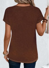 Dark Coffee tops,Ombre tops,ROTITA Ombre Dark Coffee Round Neck Short Sleeve T Shirt