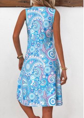 Light Blue dresses,Paisley dresses,Everyday dresses,Casual dresses,ROTITA Tummy Coverage Paisley Print Light Blue V Neck Dress