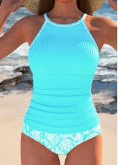 ensemble de tankini à imprimé vie marine cyan à reliure contrastée rotita