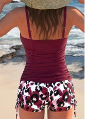 Wine Red swimwear,Leopard swimwear,ROTITA Ruched Wine Red Leopard Tankini Set