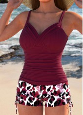 Wine Red swimwear,Leopard swimwear,ROTITA Ruched Wine Red Leopard Tankini Set