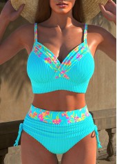 ROTITA Jacquard Cyan Floral Print Bikini Set