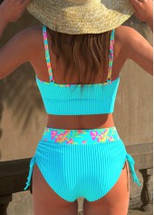 Cyan swimwear,Floral swimwear,Plants swimwear,ROTITA Jacquard Cyan Floral Print Bikini Set