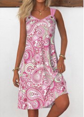 ROTITA Eyelet Tribal Print Pink A Line Sleeveless Dress