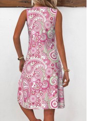 Pink dresses,Paisley dresses,Everyday dresses,Casual dresses,ROTITA Eyelet Tribal Print Pink A Line Sleeveless Dress