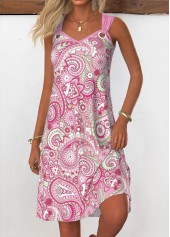 Pink dresses,Paisley dresses,Everyday dresses,Casual dresses,ROTITA Eyelet Tribal Print Pink A Line Sleeveless Dress