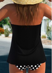 Black swimwear,Dot swimwear,ROTITA Cross Hem Black Polka Dot Tankini Set