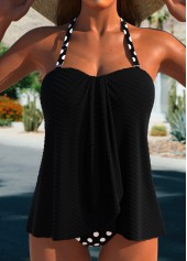 ensemble tankini noir à pois avec ourlet croisé rotita