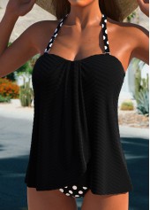 Black swimwear,Dot swimwear,ROTITA Cross Hem Black Polka Dot Tankini Set