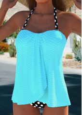 Cyan swimwear,Dot swimwear,ROTITA Cross Hem Cyan Polka Dot Tankini Set