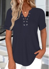 Rotita - T-shirt à manches courtes bleu marine à lacets