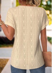 Light Camel tops,Plain Color tops,ROTITA Surplice Light Camel Round Neck Short Sleeve T Shirt