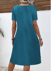 Turquoise dresses,Plain Color dresses,Everyday dresses,Casual dresses,ROTITA Button Turquoise A Line V Neck Short Sleeve Dress