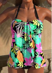 Rotita - Ensemble tankini noir à imprimé floral et ourlet croisé