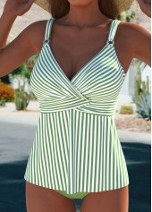 Sage Green swimwear,Striped swimwear,Geometric swimwear,ROTITA Surplice Sage Green Striped Tankini Set