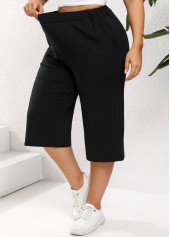 Black plus size,Plain Color plus size,Plus Size Lightweight Black Elastic Waist High Waisted Pants
