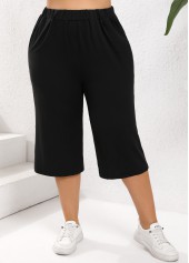 Black plus size,Plain Color plus size,Plus Size Lightweight Black Elastic Waist High Waisted Pants