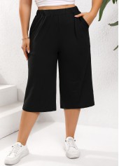Black plus size,Plain Color plus size,Plus Size Lightweight Black Elastic Waist High Waisted Pants
