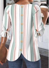 Rotita Plus Size Bluse mit Rundhalsausschnitt und weißen Streifen