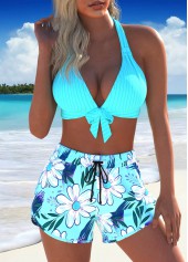 Rotita – Bikini-Set mit Blumenmuster und Bindeband in Cyan