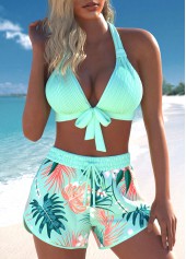 ensemble de bikini à imprimé plantes tropicales vert menthe en jacquard rotita
