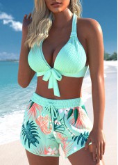 Mint Green swimwear,Plants swimwear,Floral swimwear,ROTITA Jacquard Mint Green Tropical Plants Print Bikini Set