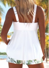 White swimwear,Plants swimwear,ROTITA Surplice White Tropical Plants Print Tankini Set