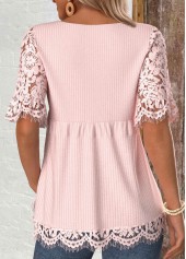 Light Pink tops,Plain Color tops,ROTITA Lace Bowknot Short Sleeve Light Cardigan