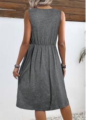 Dark Grey Marl dresses,Plain Color dresses,Everyday dresses,Casual dresses,ROTITA Button Dark Grey Marl A Line V Neck Dress