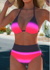 Hot Pink swimwear,Black swimwear,Striped swimwear,Geometric swimwear,ROTITA Bowknot Hot Pink Multi Stripe Print Bikini Set