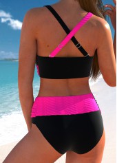 Hot Pink swimwear,Contrast Color swimwear,ROTITA Criss Cross Hot Pink Patchwork Bikini Set