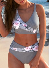 ensemble de bikini asymétrique à imprimé floral gris rotita