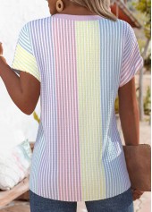 Multi Color tops,Striped tops,Geometric tops,ROTITA Cross Hem Striped Multi Color Round Neck T Shirt